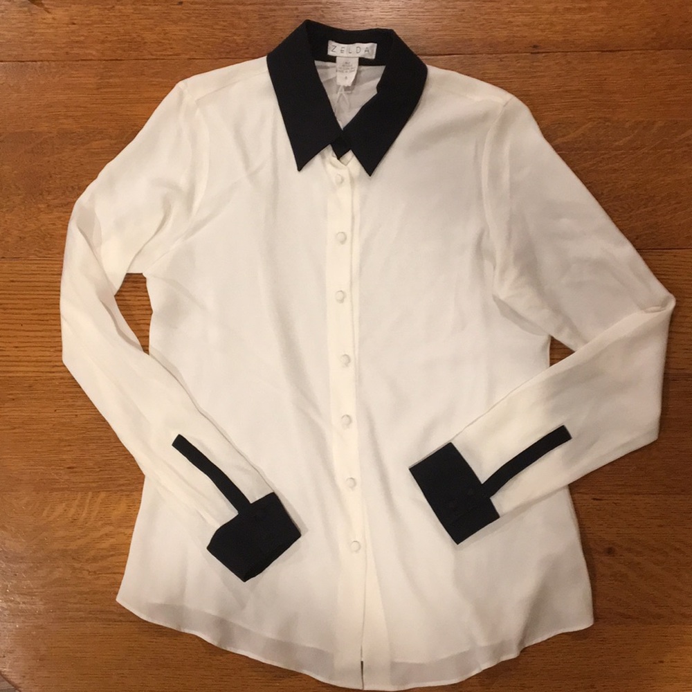 Black and Cream Silk Blouse NWT